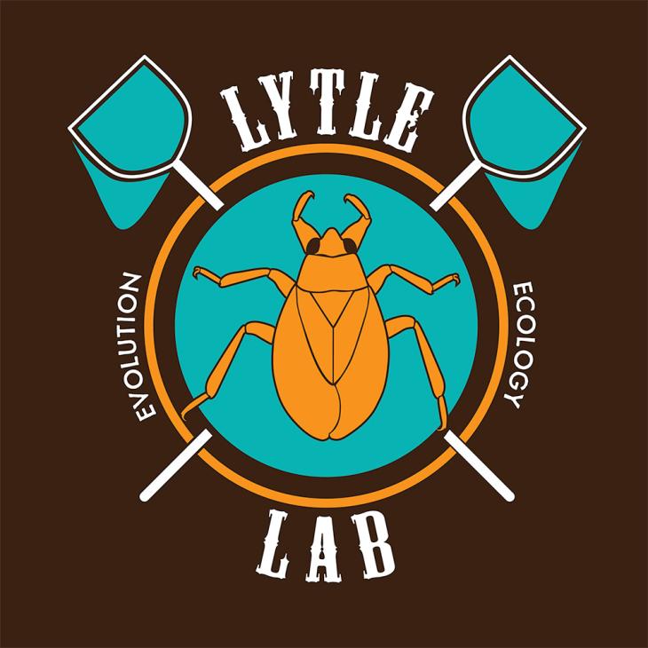 Lytle Lab T-shirt design featuring an orange insect, two crossed nets, and some text.